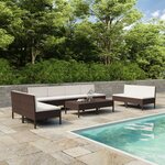 vidaXL Salon de jardin 10 Pièces avec coussins Résine tressée Marron