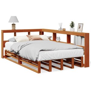 vidaXL Lit bibliothèque sans matelas cire marron 120x200 cm pin massif