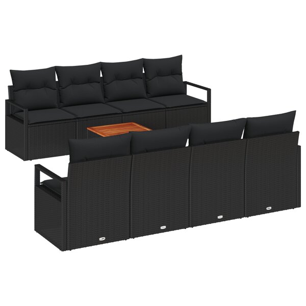 vidaXL Ensemble de Canapé de Jardin 9 Pièces avec Coussins Noir Poly Rattan Acacia