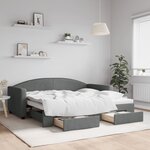 vidaXL Lit de jour avec gigogne et tiroirs gris foncé 90x190 cm tissu
