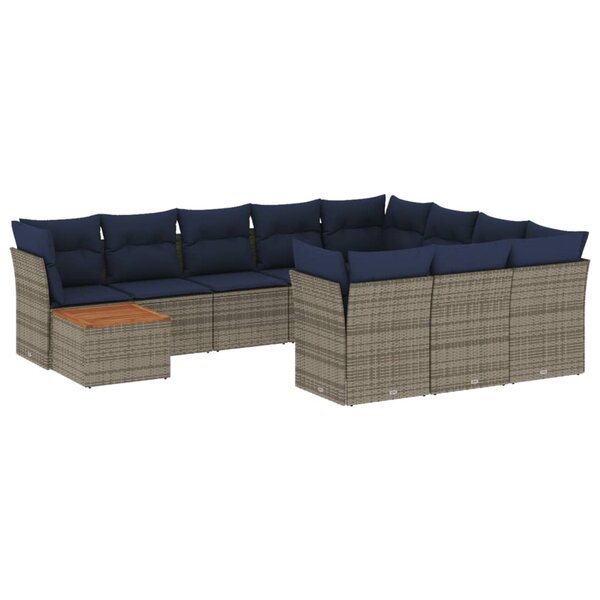vidaXL Salon de jardin 11 Pièces avec coussins gris résine tressée