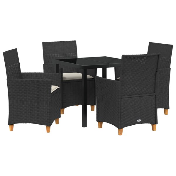 vidaXL Ensemble de salle à manger de jardin de 5 pièces avec coussins en poly rattan noir