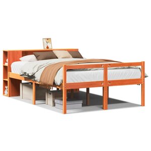 vidaXL Lit bibliothèque sans matelas cire marron 140x200cm bois massif