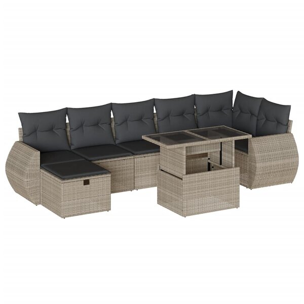 vidaXL Salon de jardin 8 Pièces avec coussins gris clair résine tressée
