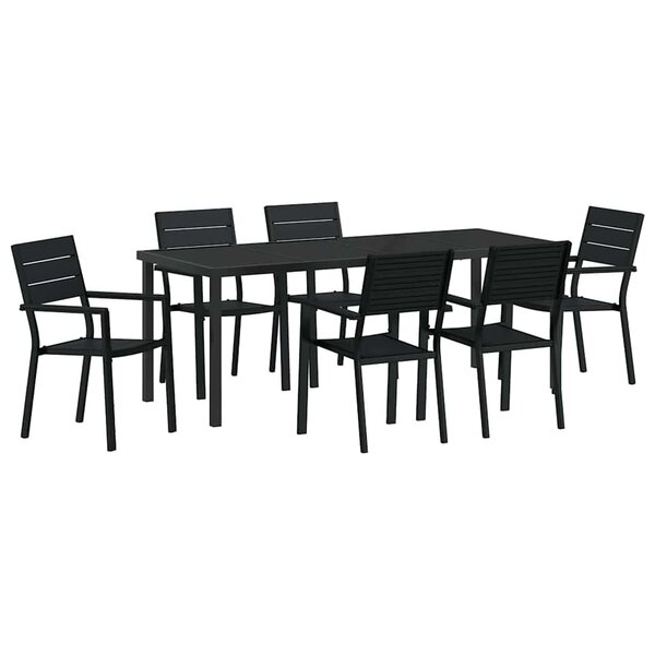 vidaXL Ensemble de salle à manger pour jardin 7 Pièces Noir