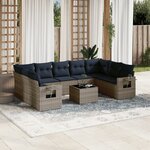 vidaXL Salon de jardin 10 Pièces avec coussins gris résine tressée