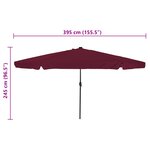 Parasol de jardin vidaXL avec éclairage LED ø395x245 cm Rouge bordeaux