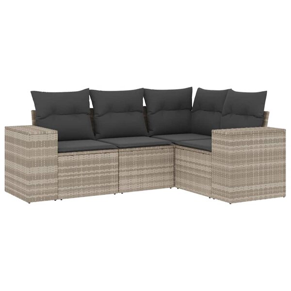 vidaXL Salon de jardin 4 Pièces avec coussins gris clair résine tressée