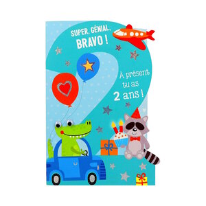 Carte De Voeux - Anniversaire - Super  génial  bravo ! À présent tu as 2 ans !