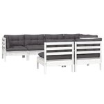 vidaXL Salon de jardin 7 Pièces avec coussins Blanc Bois de pin massif