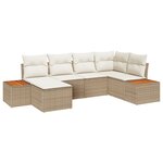 Set de canapé de jardin 6 pièces avec coussins Beige Rattan Poly Acacia