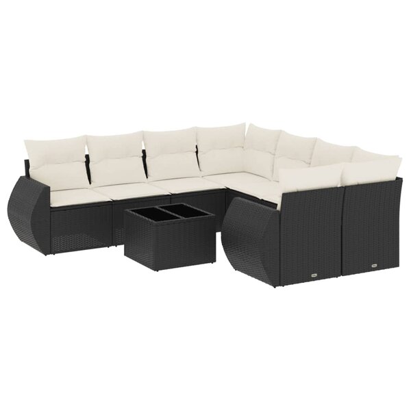 vidaXL Salon de jardin 9 Pièces avec coussins noir résine tressée