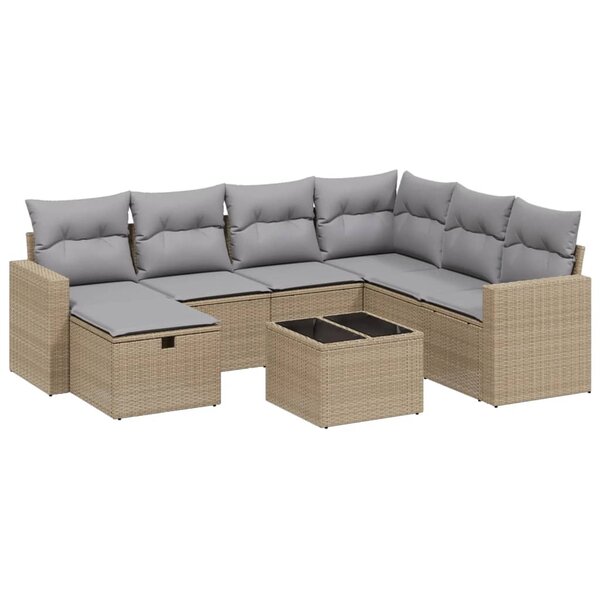 vidaXL Salon de jardin avec coussins 8Pièces mélange beige résine tressée
