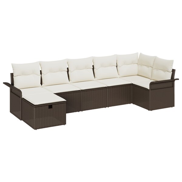 Ensemble de canapé de jardin 7 pièces avec coussins marron rotin poly