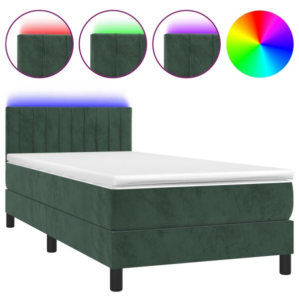 vidaXL Sommier à lattes de lit et matelas et LED Vert foncé 90x190cm