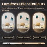 Miroir mural de salle de bain led ovale 80 cm x 50 cm rétro-éclairé à intensité variable 3 couleurs interrupteur tactile intelligent antibuée antidéflagrant 20_0006308