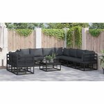 vidaXL Ensemble de canapé de jardin avec coussin 10 Pièces Noir Aluminium