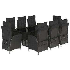 vidaXL Ensemble à manger de jardin 9Pièces coussins noir résine tressée