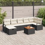 Ensemble de canapé de jardin 8 pièces avec coussins noir poly rotin