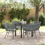 vidaXL Ensemble de salle à manger de jardin 5 pièces avec coussins gris en poly rotin