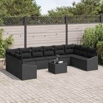 vidaXL Ensemble de canapé de jardin avec coussin 11 Pièces Noir polyrotin
