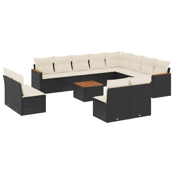 vidaXL Salon de jardin avec coussins 13 Pièces noir résine tressée