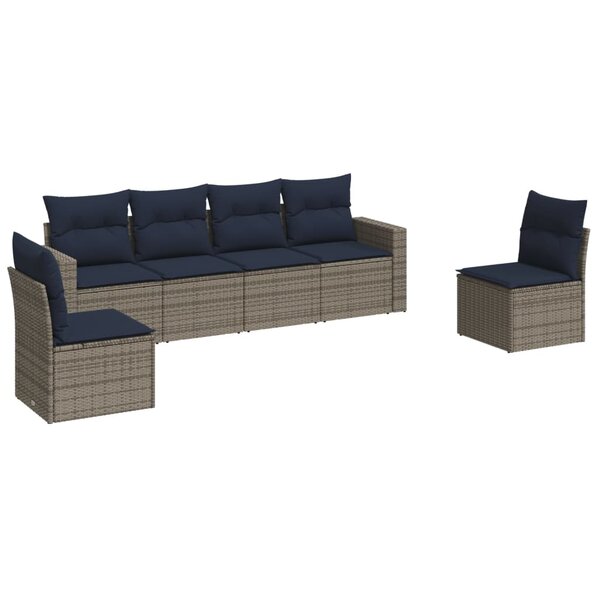 vidaXL Salon de jardin 6 Pièces avec coussins gris résine tressée
