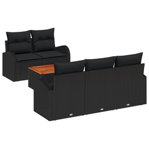vidaXL Ensemble de canapé de jardin 6 pièces avec coussins noir poly rattan acacia
