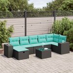 vidaXL Salon de jardin 8 Pièces avec coussins noir résine tressée