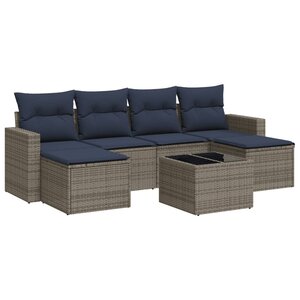 vidaXL Salon de jardin 7 Pièces avec coussins gris résine tressée