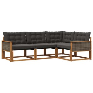 vidaXL Ensemble de canapés d'extérieur 4 pc Naturel et noir