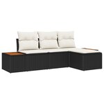 Ensemble de canapé de jardin 4 pièces avec coussins Rotin Poly Noir Acacia