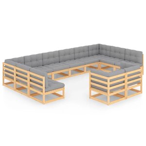 vidaXL Salon de jardin 12 Pièces avec coussins Bois de pin massif
