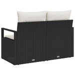 vidaXL Sofa de jardin 2 places avec coussins noirs en poly rattan