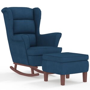 vidaXL Fauteuil à bascule à oreilles en velours bleu bois massif