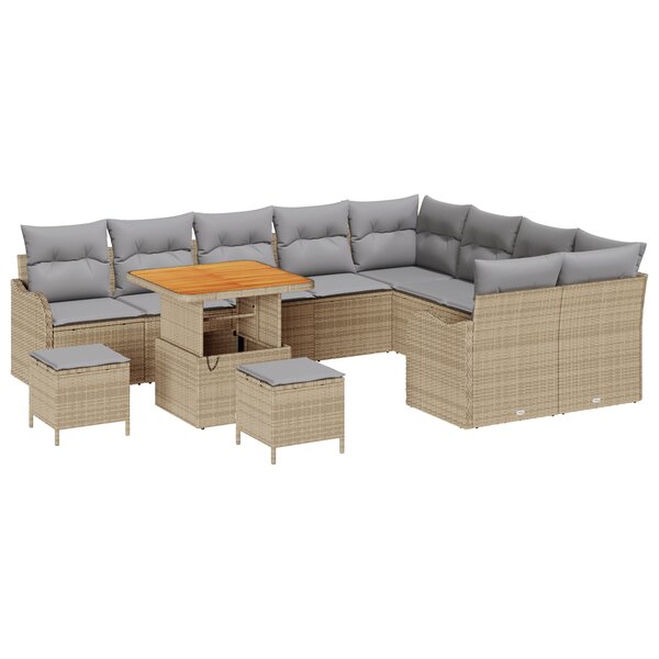 vidaXL Ensemble de canapé de jardin 12 pièces avec coussins beige poly rotin acacia