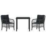 vidaXL Ensemble de salle à manger pour jardin 3 Pièces Noir Poly rotin