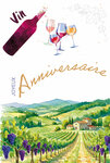 69-3135 Carte Anniversaire Vin pour Homme Femme Paysage Vignoble Vignes Raisins Peinture Aquarelle - Finitions Dorure Or Doré + Gaufrage en Relief +1 Enveloppe Format 12x17cm - Fabriqué en Europe