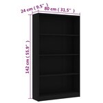 vidaXL Bibliothèque à 4 niveaux Noir 80x24x142 cm Bois d’ingénierie