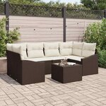 vidaXL Ensemble de canapé de jardin avec coussin 7 Pièces Marron et Crème