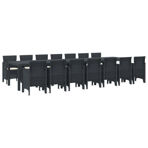 Ensemble de salle à manger jardin 15 pièces avec coussins Anthracite Poly Rattan