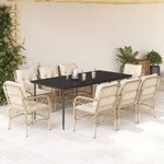 vidaXL Ensemble à manger de jardin et coussins 9 Pièces beige Poly rotin