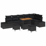 vidaXL Ensemble de canapé de jardin avec coussin 9 Pièces Noir Poly rotin