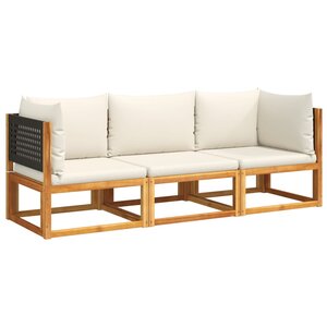vidaXL Salon de jardin avec coussins 3 Pièces bois massif d'acacia