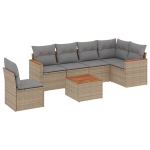 vidaXL Salon de jardin avec coussins 7 Pièces beige résine tressée