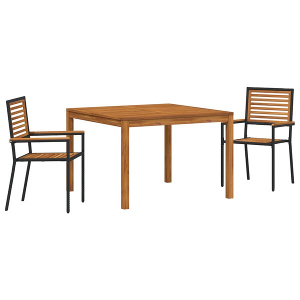 Ensemble de salle à manger 3 pièces en polyrotin noir d'acacia vidaXL
