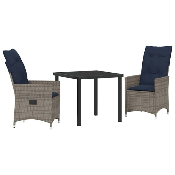 vidaXL Ensemble table et chaises avec coussin 3 Pièces Gris Rotin PE