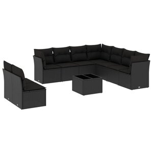 vidaXL Salon de jardin 10 Pièces avec coussins noir résine tressée