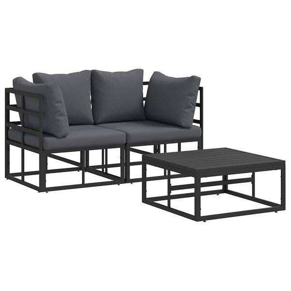 vidaXL Ensemble de canapé de jardin 3 pc Noir Métal