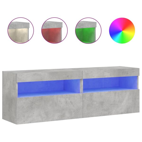 vidaXL Meubles TV muraux et lumières LED 2Pièces gris béton 60x30x40 cm